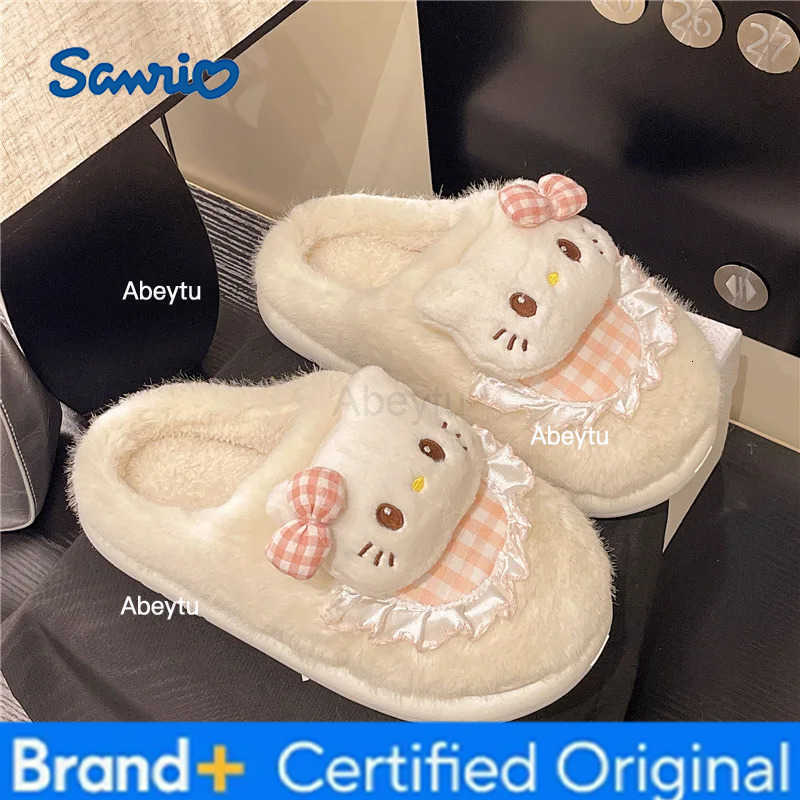 Sanrio Winter Women Plush Slippers Anime Hello Kitty Kawaii Slippers Anti Slip Warm Insulation Indoor Princess Sweet Girl Slippers H251230