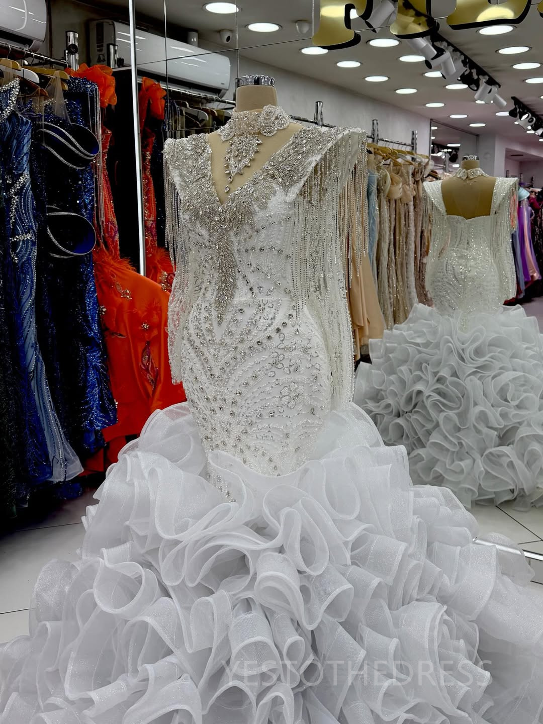 2026 Plus Size Aso Ebi Prom Dress Mermaid Evening Dress Robe De Soiree Beaded Lace High Neck Tassel Tiers Pearls Crystals Birthday Dress Second Recept