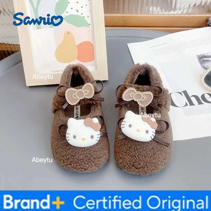Sanrio Hello Kitty Winter Childrens Shoes New Girl Kawaii Warm Cotton Shoes Soft Bottom Non Slip Kids Princess Flats Fashion H251230