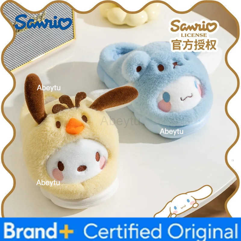 Sanrio Cute Cartoon Kawaii Sanrioed Kuromi My Melody Cinnamoroll Hello Kitty Pochacco Home Warming Autumn and Winter Girls Slippers H251230