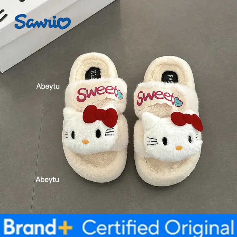 Sanrio Anime Hello Kitty Plush Slippers Kawaii Cute Student Fall Winter Soft Plush Aldult Shoes Girl Cotton Shoes Home Shoes Xmas Gift H251230