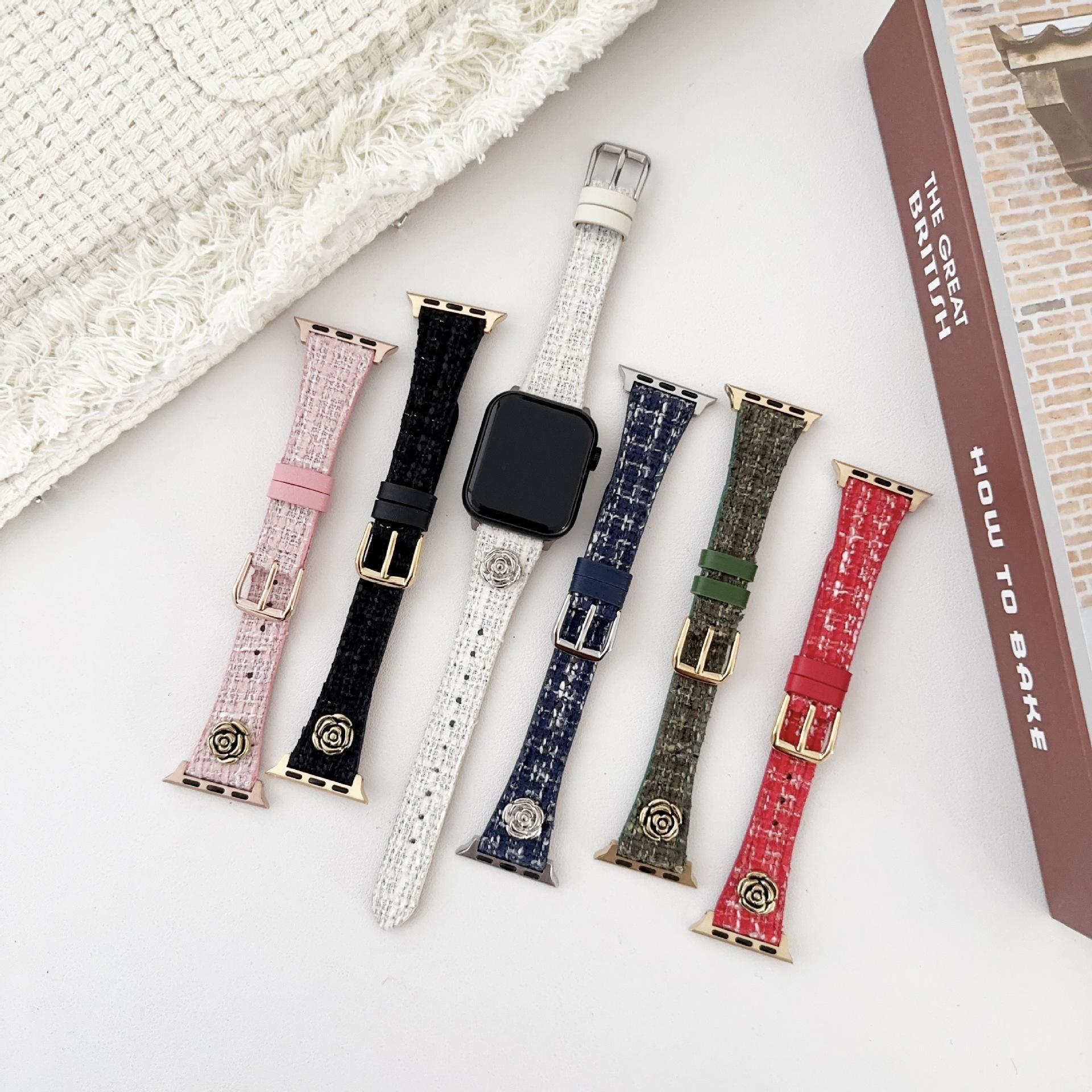 Compatible with Apple 10 Watch Band Autumn Winter Little Chanel Style Camellia Wool iWatch 11 Generation 98se