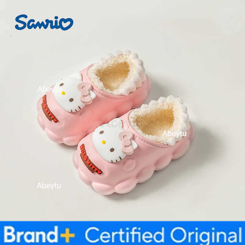 Sanrio HelloKitty Plush Cover Heel Warm Cotton Slippers Cartoon Cinnamoroll winter Kids Indoor Home Slippers Girl Gift H251230