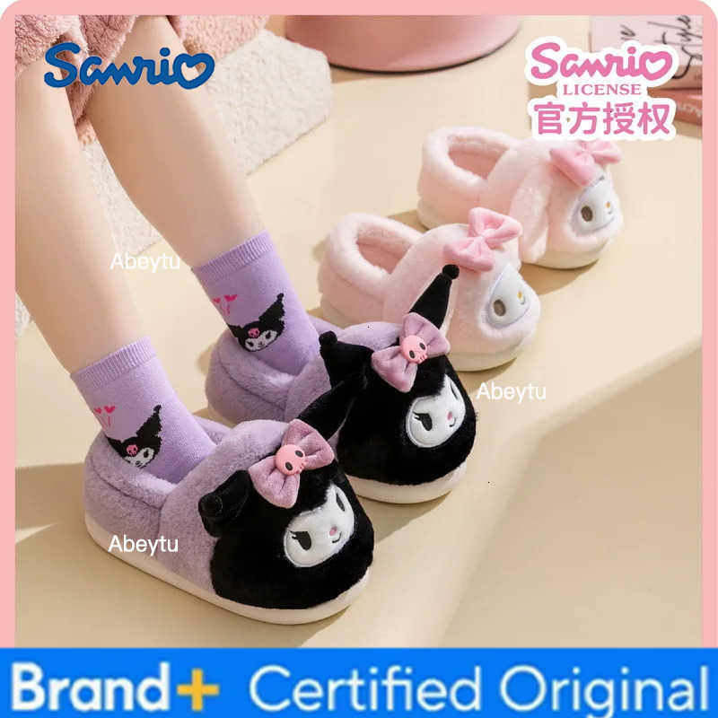 Sanrio Kuromi Parent-Child Plush Slippers Women My Melody Kawaii Anime Cinnamoroll Cotton Shoes Flat Autumn Winter Warm Non-Slip Cute H251230