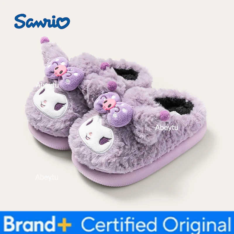 Sanrio Kids Slippers House Shoes Cartoon Cotton Winter Shoes For Girls Warm Anti-slip Soft Bottom Purple Black Shoes Size 24-41 H251230