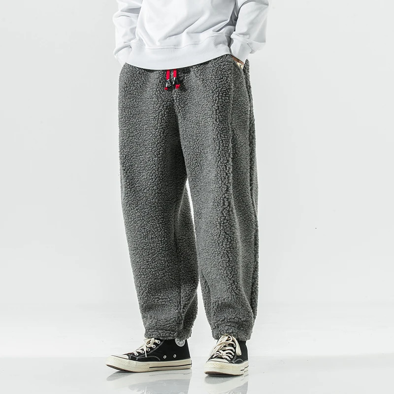 Winter Mens Lamb Wool Casual Pants Fleece Warm Elastic Waist Sweatpants Solid Thick Harem Male Vintage Joggers Trousers 251218