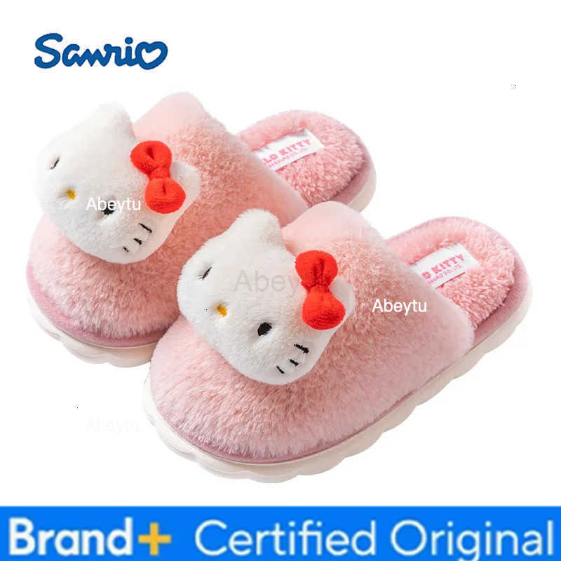 Sanrio Hello Kittys Cotton Slippers Sanrios Girl Cute Home Indoor Bound Head Cotton Drag Keep Warm Kawaii Winter Childrens Shoes H251230