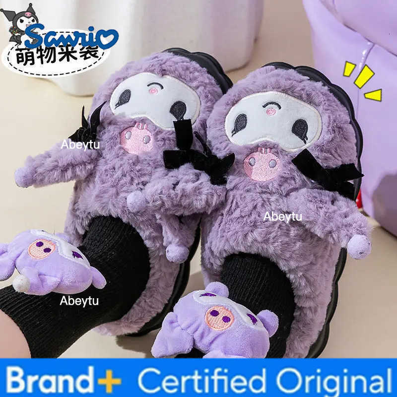 Sanrio New Kuromi Cotton Slippers Cartoon Cute Winter Home Slippers Thick Sole Keep Warm Cotton Shoes Xmas Gift For Girlfriend H251230