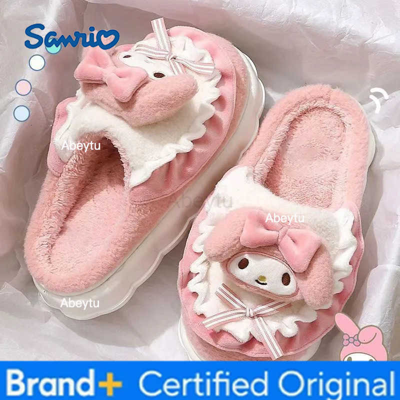 Sanrio Anime Hello Kitty Cotton Shoes Cinnamoroll Women Plushie Cartoon Plush Kuromi Flat Shoes Slippers Shoes Plush House Shoes Gift H251230