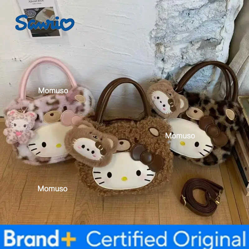 Sanrio Hot Storage Bag Hello Kitty Kawaii Anime Fashion Leopard Print One-Shoulder Crossbody Sweet Bow Versatile Handbag New H251230