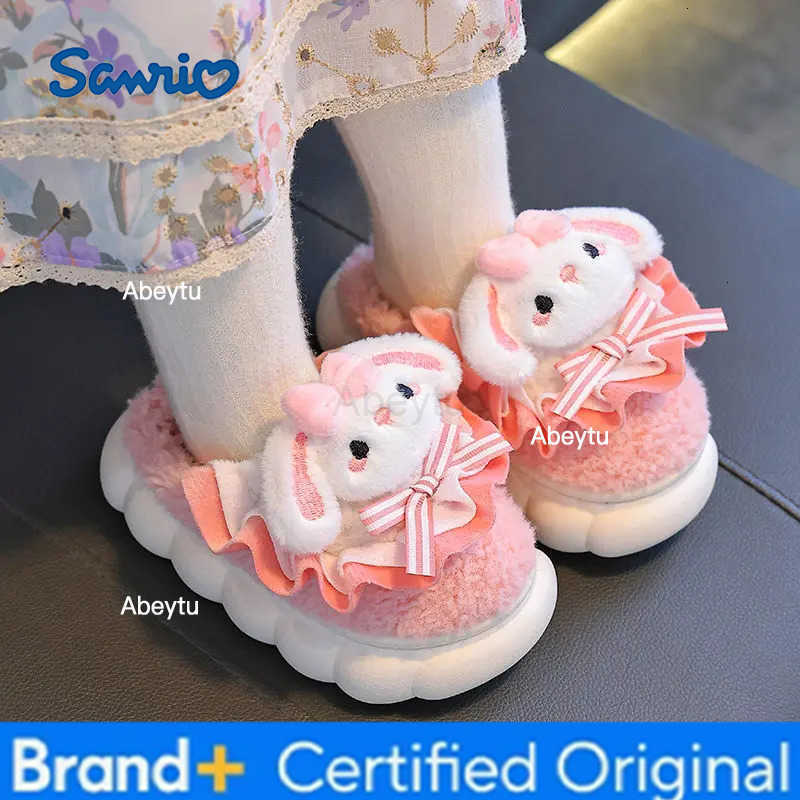 Sanrio Winter Cute Cartoon Cover Heel Childrens Plush Slippers Soft Non Slip Warm Thicken Boys Girls Indoor Home Cotton Shoes Gift H251230