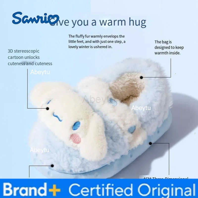 Sanrio Cinnamoroll Kuromi Winter Cartoon Child Cotton Shoes Girl Cute Plush Thicken Non-Slip Keep Warm Indoor Slippers Birthday Gift H251230