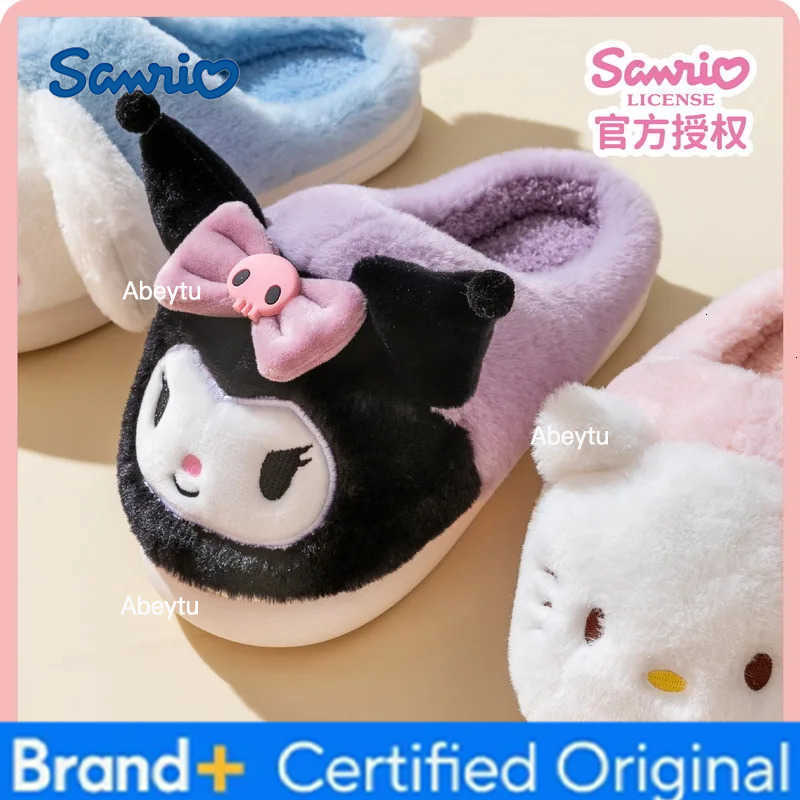 Sanrio Kuromi Parent-Child Plush Slippers Women My Melody Kawaii Anime Cinnamoroll Cotton Shoes Flat Autumn Winter Warm Non-Slip Cute H251230