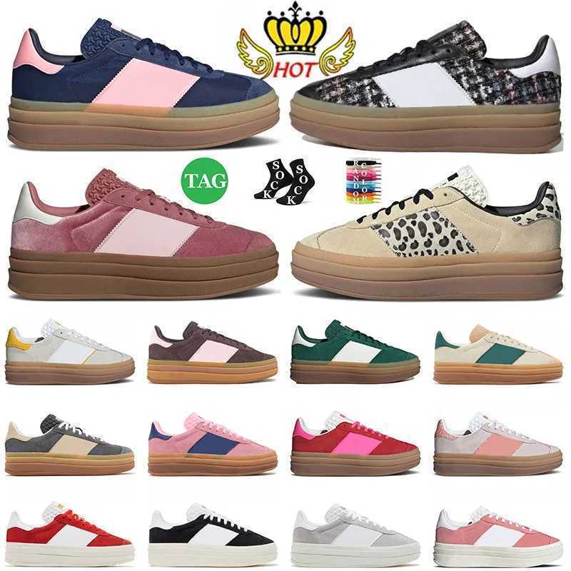 Womens Platform Bold Designer Casual Shoes Cream Collegiate Green Suede Leather Pink Glow Gum White Black Flat Trainers Plate-forme Woman Leopard Print Sneakers