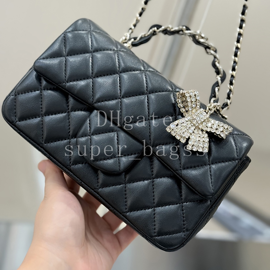 Mini handbag Strass Luxury designer bag Mirror quality shoulder bag 20CM flap bag Lambskin evening bag genuine leather chain bag with box 23KAS2431B