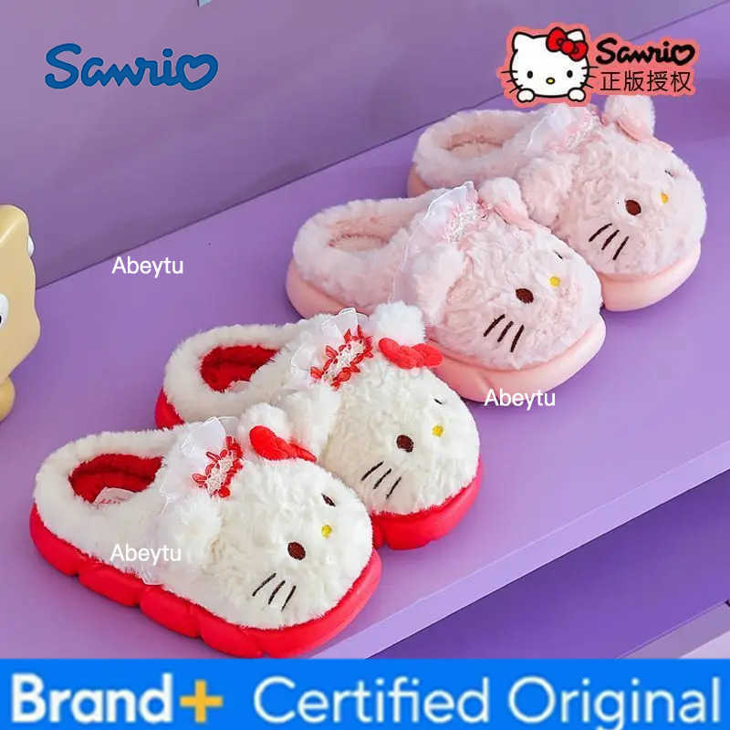 Sanrio Childrens Cotton Slippers Cartoon for Girls Plush Slippers Autumn Winter Anti Slip Warm Indoors Outdoors Cotton Shoes Gift H251230