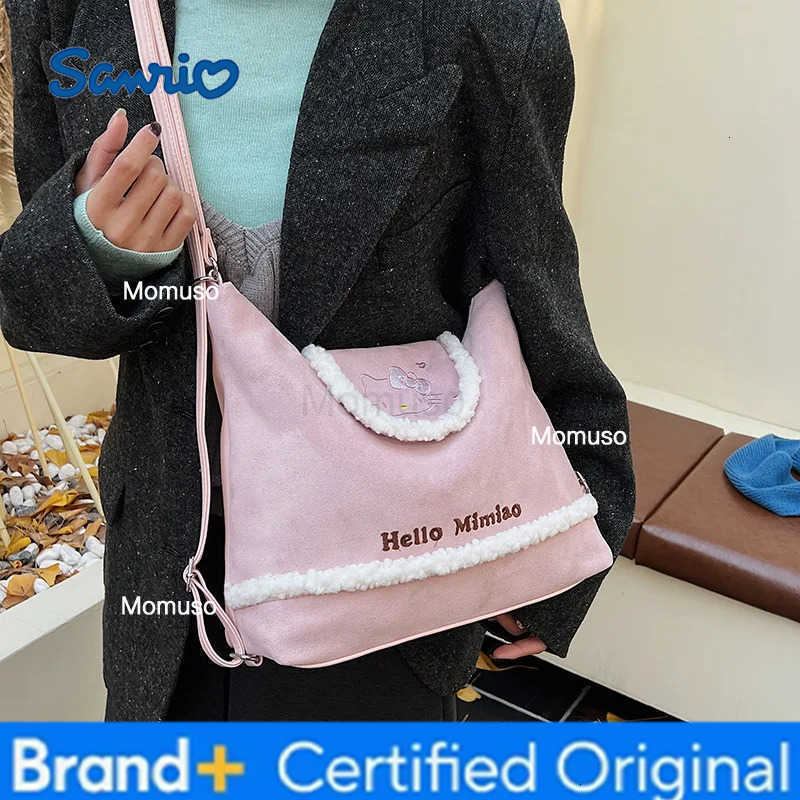 Sanrio HelloKitty Bag for Women Autumn and Winter New Vintage Lamb Wool Cat Large Capacity Shoulder Bag Suede Multi-use Bag for Girls H251230