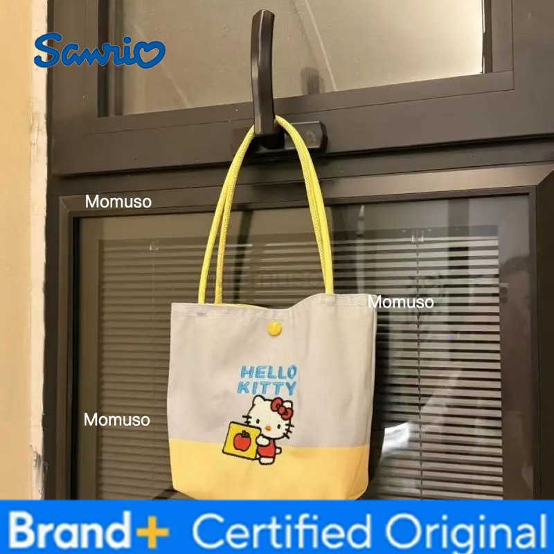 Sanrio Cute Hello Kitty Tote Bag Large Capacity Fashion Sweet Handbag Cartoon Canvas Bag Women Summer Travel Street Shopping Bag H251230
