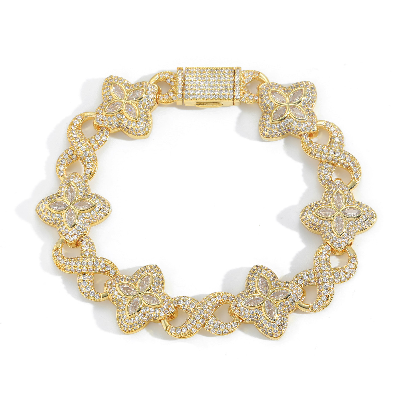 Luxury Brand Designer Jewelry Hip Hop European And American Infinity Four-Leaf Clover Bracelet Fashion Trendy Cool Personality High-End 5A Zircon Men 