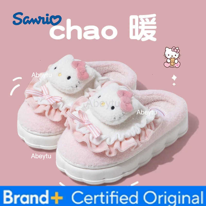 Sanrio Slippers Cartoon Hello Kitty My Melody Kuromi Cinnamoroll Autumn and Winter Warm Cotton Soft Home Shoes Holiday Gifts H251230