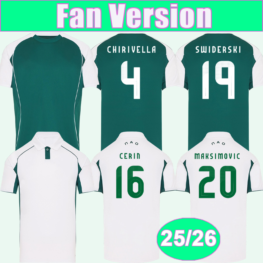 25 26 Panathinaikos Mens Soccer Jerseys CHIRIVELLA TETE SWIDERSKI PALMER-BROWN CERIN MAKSIMOVIC F.PELLISTRI Home Away Football Shirts Adult Uniforms