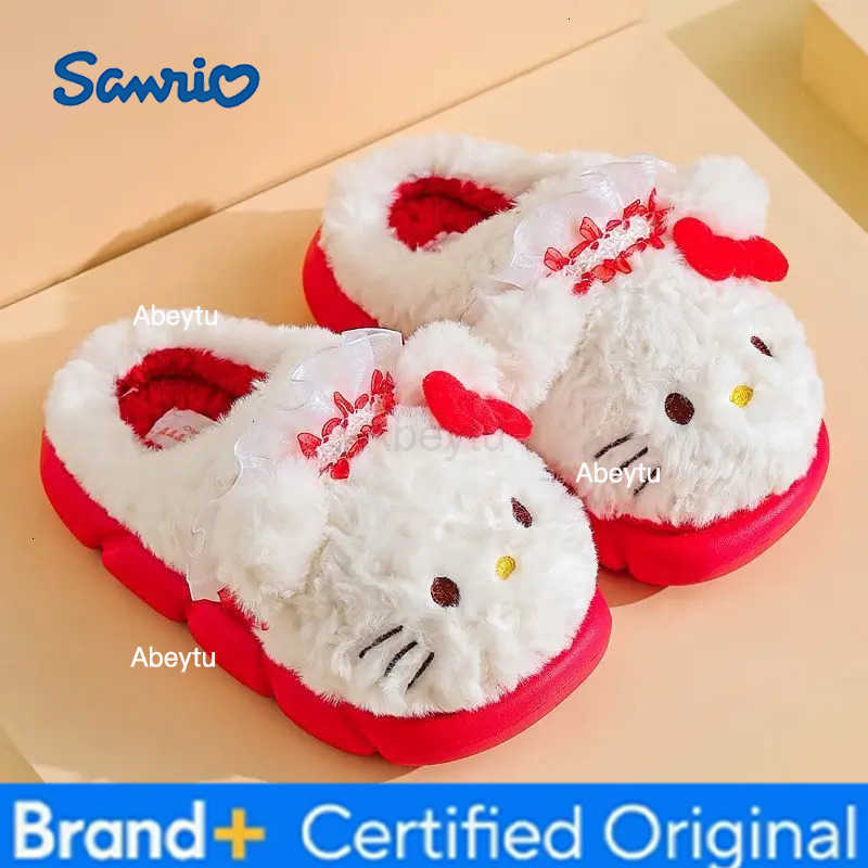 Sanrio Childrens Cotton Slippers Cartoon for Girls Plush Slippers Autumn Winter Anti Slip Warm Indoors Outdoors Cotton Shoes Gift H251230