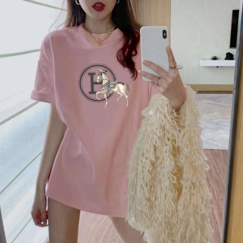 Pink Cotton T-sirt Women's 2026 Designer Fashion Loose Fit Summer New Long Tailored Top Trendy Commute Wind