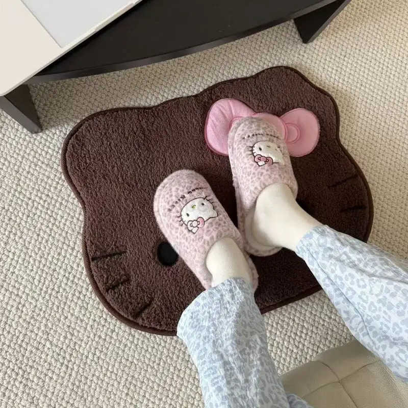 Sanrio Cute Women Plush Slippers Hello Kitty Winter Anime Slippers Cartoon Anti Slip Warm Indoor Anime Girl Soft Slippers Shoes H251230