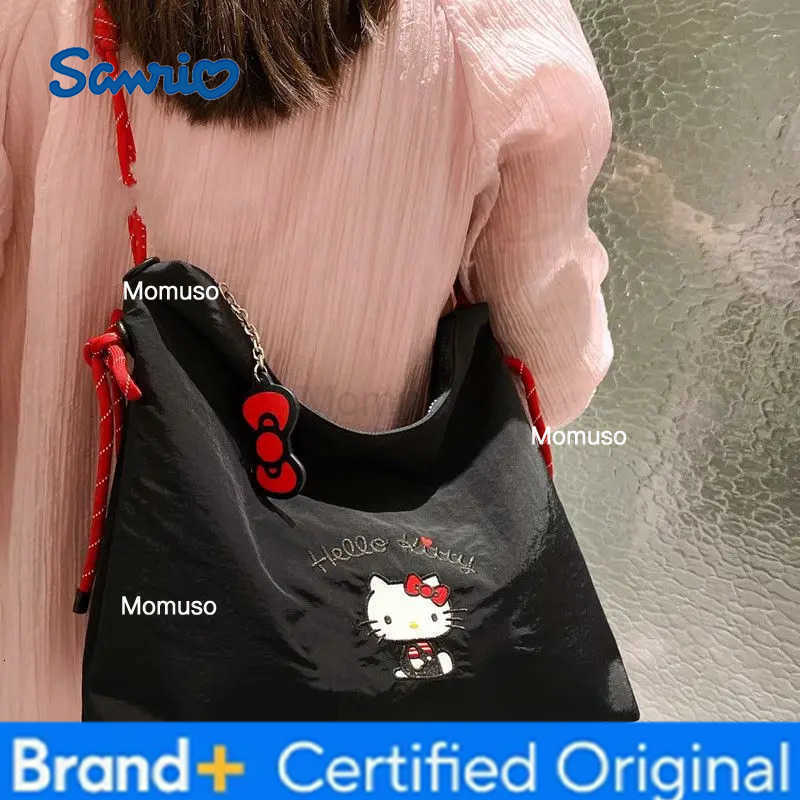 Sanrio Anime Hello Kitty Canvas Bag Womens Shoulder Cute Embroidery Large Capacity Commuter Tote Bags Handbag Case Holder H251230