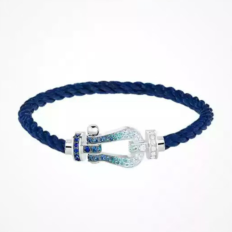 2025 Fashion Charm Fredd Luxury Crystal Gradient Blue Horseshoe Buckle Medium Size High Quality Nylon Rope Bracelet Z260313