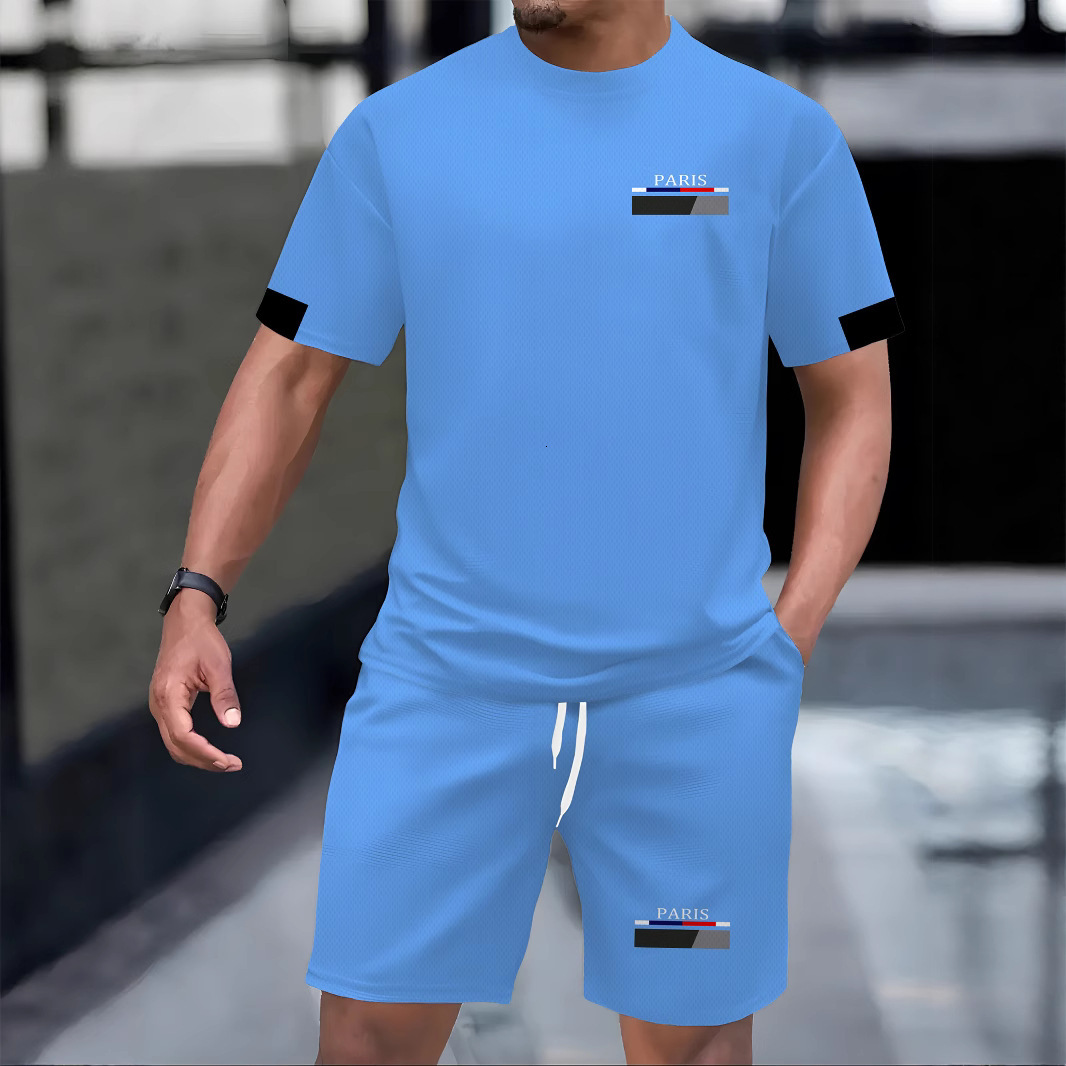 Luxury Brand Designer Clothes 2025 Summer Men's Casual Fashion Simple Trendy Short Sleeve Shorts Set