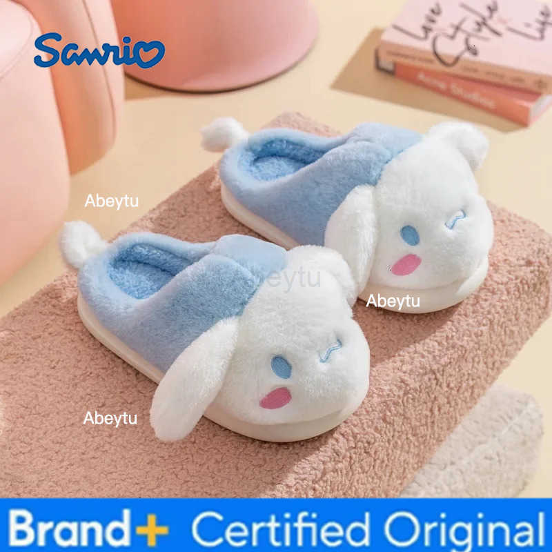 Sanrio Cartoon Plush Floor Slippers Warm Winter Indoor Kuromi Slippers Pink Blue Flat Casual Non-slip Girl Home Shoes Size 28-41 H251230
