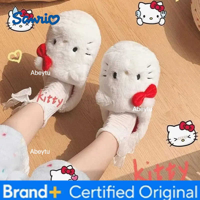 Sanrio Anime Hello Kitty Warm Cotton Slippers Autumn/Winter Thick Anti Slip Cartoon Slippers Comfortable House Slippers Surprise Gifts H251230