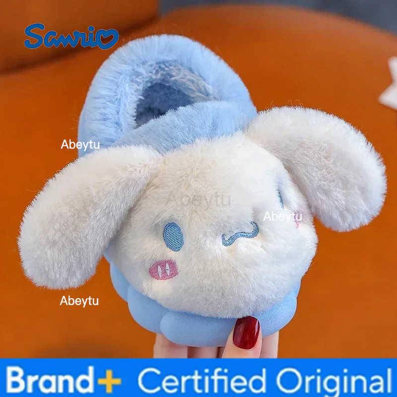 Sanrio Kawaii Children Winter With Heels Cotton Slippers Cartoon Anime Kuromi Cinnamoroll Kids Indoor Home Slippers Girl Gift H251230