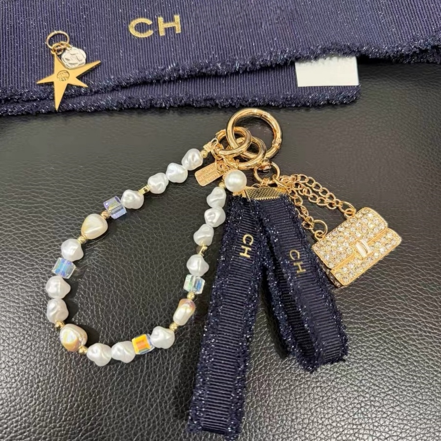 Luxury Designer bag charm Keychain purse charms Inspired Pearl Ribbon Key chain Charm for Handbags, Keys | Stylish Fashion Accessory