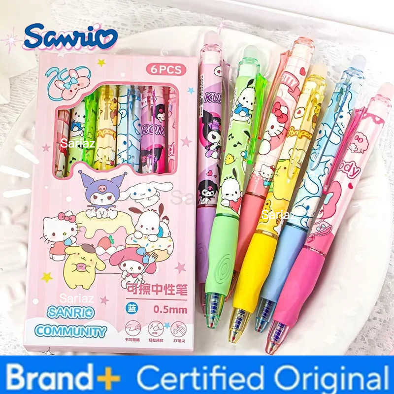 Sanrio 6pcs Erasable Gel Pen Pochacco Kuromi Cinnamoroll Hello Kitty Student Neutral Ball Pen Office School Supplies Stationery H2512311
