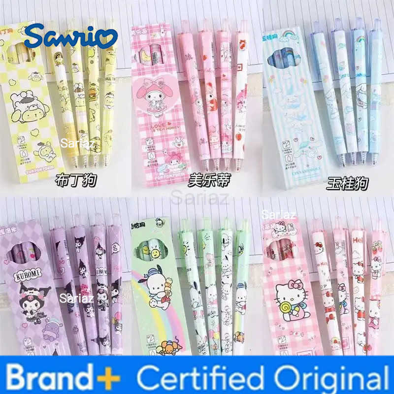 Sanrio 4Pcs Hello Kitty Gel Pen Black Quick Drying Kuromi Cinnamoroll 05Mm Press Ballpoint Pen Student School Stationery Gifts H251231