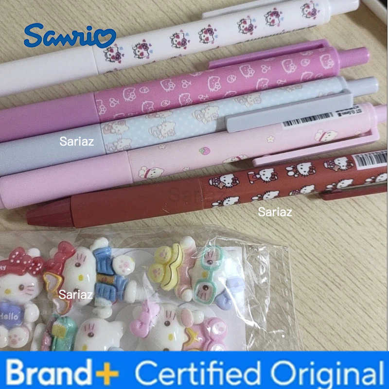 Sanrio 5-Piece Cute Kitty Press Ballpoint Pen Multi Color Cartoon Anime Styling Writing Pen 05mm Black Quick Drying Signature Pen Gift H251231