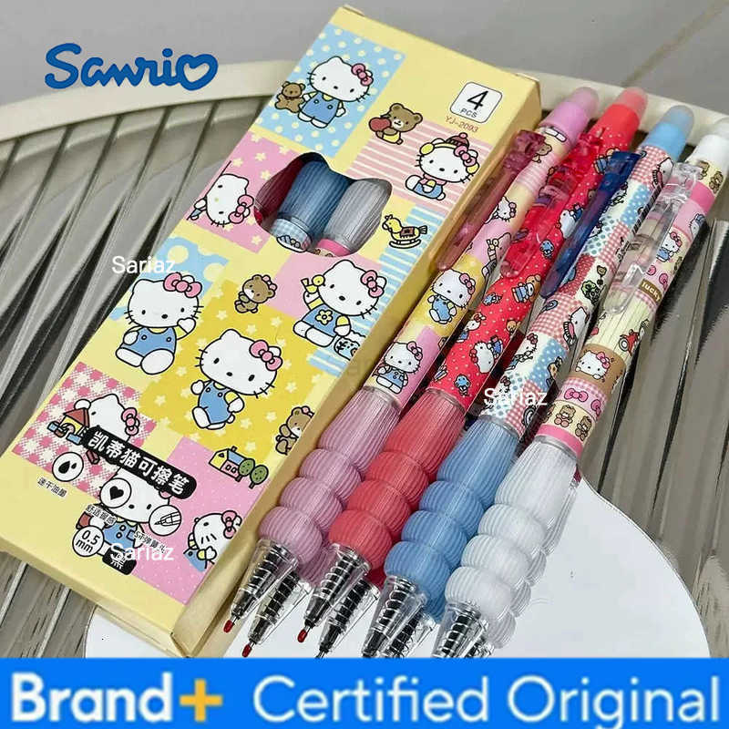 Sanrio 4pcs Kawaii Erasable Gel Pen Set Cartoon Animals Cute Cat Erasable Pen Erasable Refill Rod Washable Handle Pen School Stationery H251231