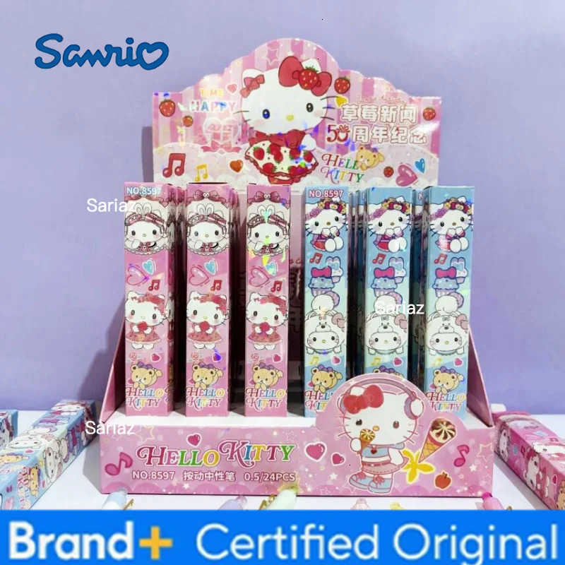 Sanrio 24pcs/lot Kawaii Kitty Press Gel Pen Cute 05mm Black Ink Neutral Pens Promotional Gift Office School Supply H251231