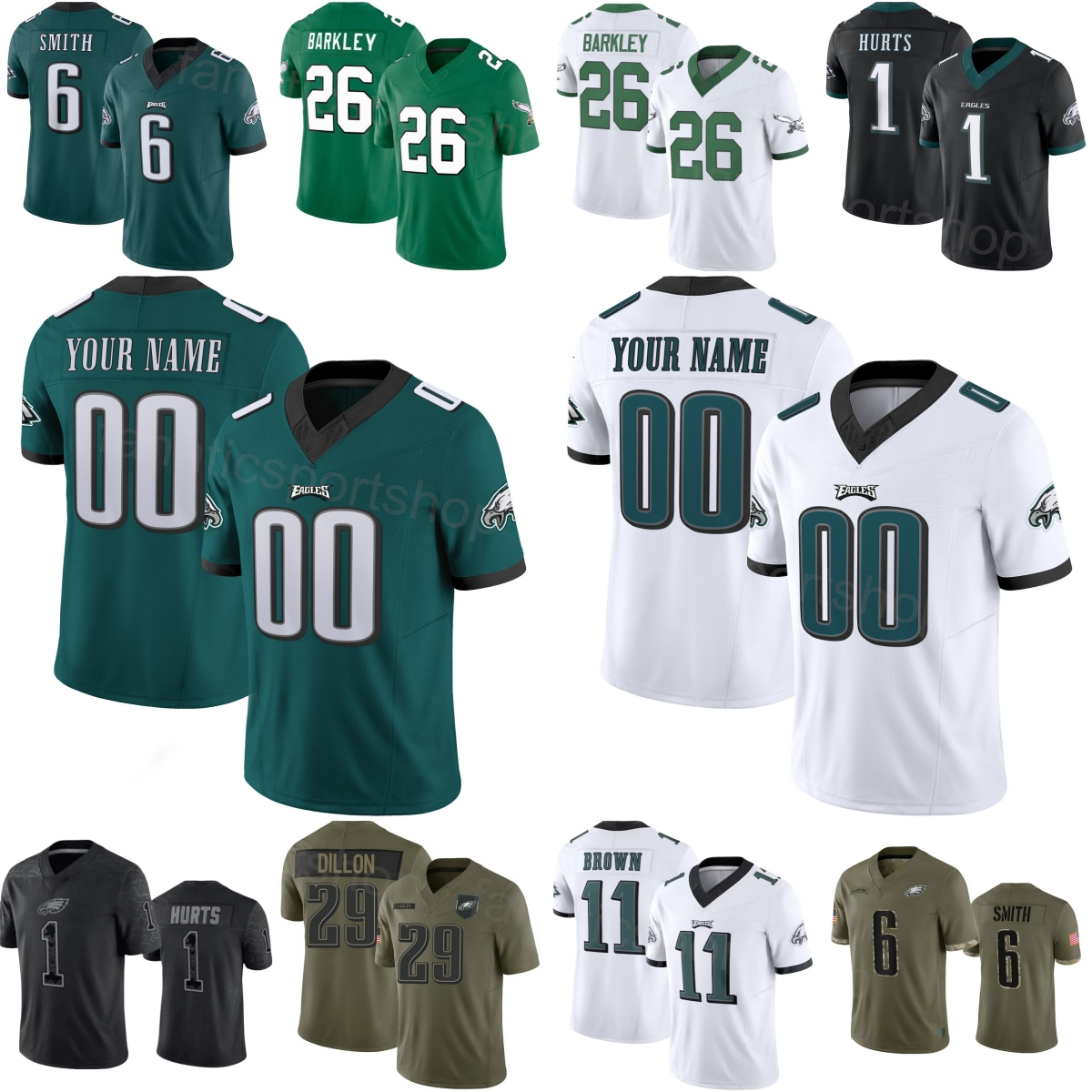 2026 Eagles Football Jersey Team Womans Child Men 1 Jalen Hurts 26 Saquon Barkley 37 Tank Bigsby 29 AJ Dillon 11 AJ Brown 6 DeVonta Smith 80 Cooper Salute To Service