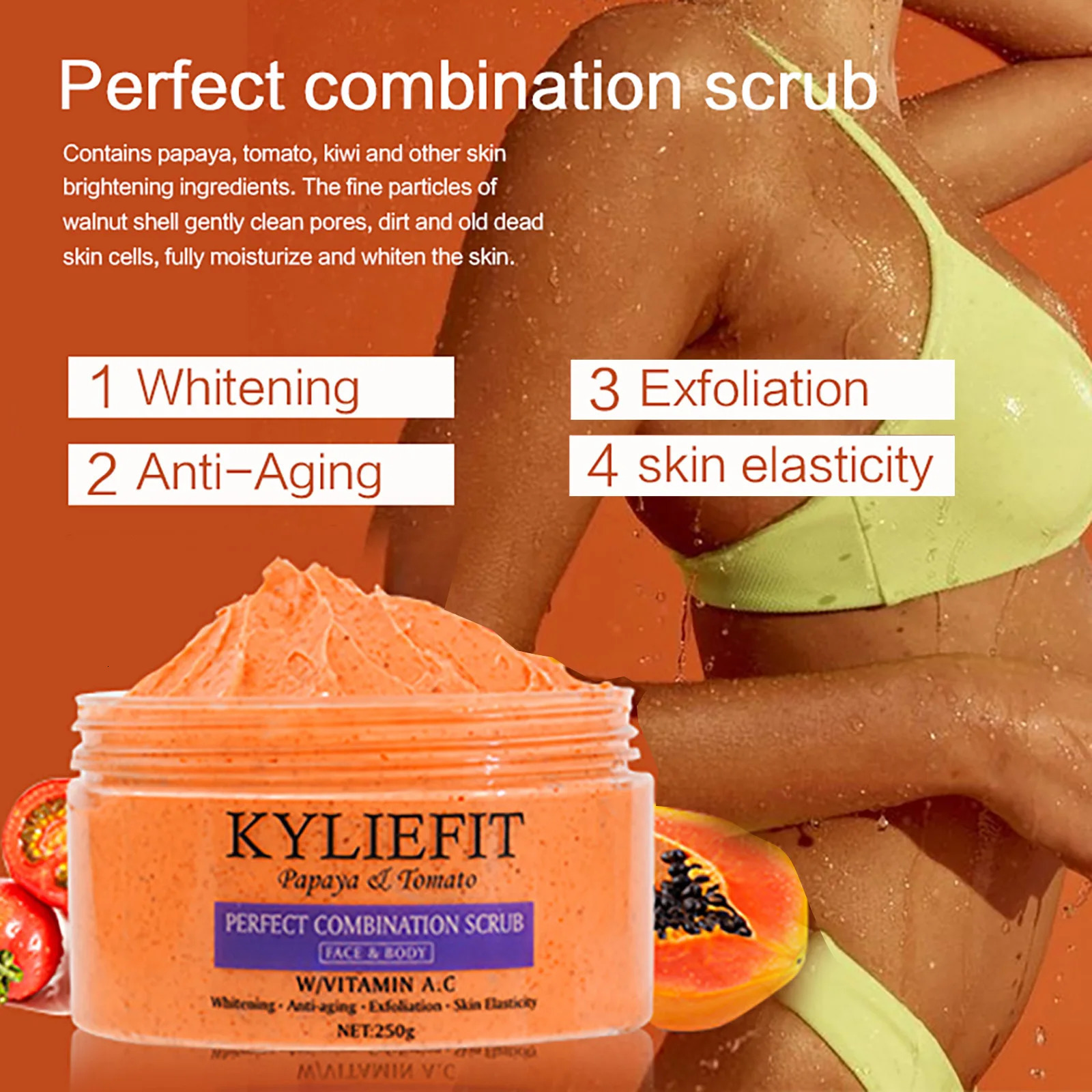 Papaya And Tomato Combination Scrub Reduce Spots Exfoliating Moisturizing Smooth Skin For Face And Body 250g 251222