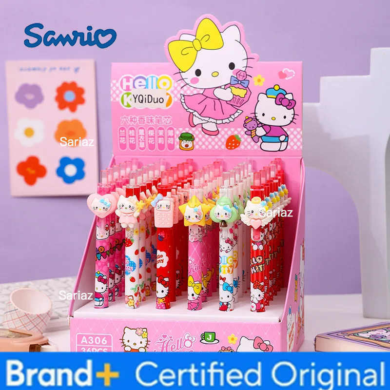 Sanrio 12-36pcs New Hello Kitty Gel Pen Cartoon Cute Cat Resin Patch Press Neutral Pen Student Writing Stationery Christmas Gift H251231