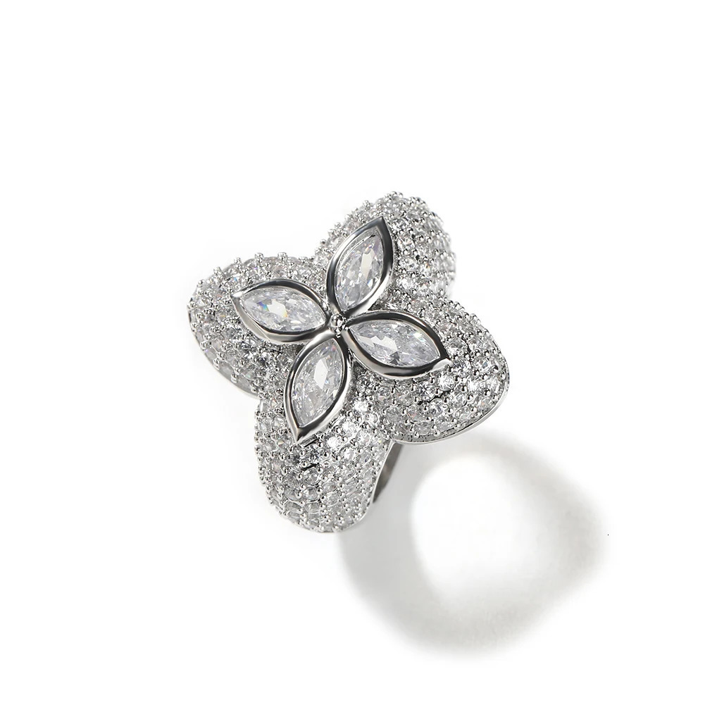 THE BLING KING Clover Flower Rings Micro Paved Out Green Cubic Zirconia Punk Ring Hiphop Jewelry For Men Women Party Gift 251230