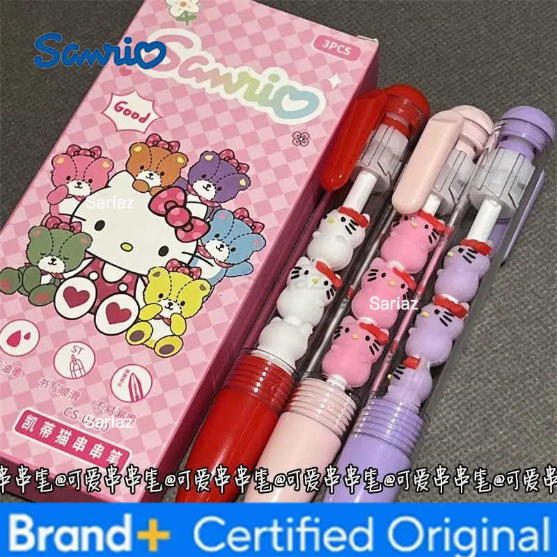 Sanrio 3Pcs Hello Kitty Gel Pen Set 05mm Black Personality Ins Wind Fun Decompression Pen Students Learn Stationery H2512311