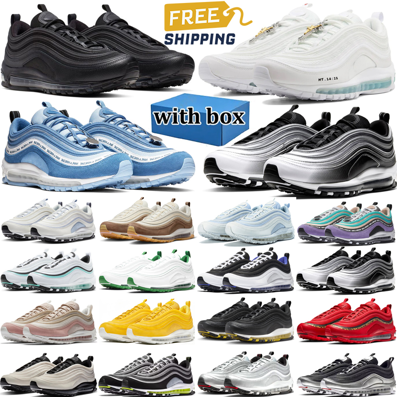 free shipping designer running shoes 97 97s mens sneakers woman trainers Black White Silver Bullet Neon Militia Green Low Tops sport chaussures shoe with box
