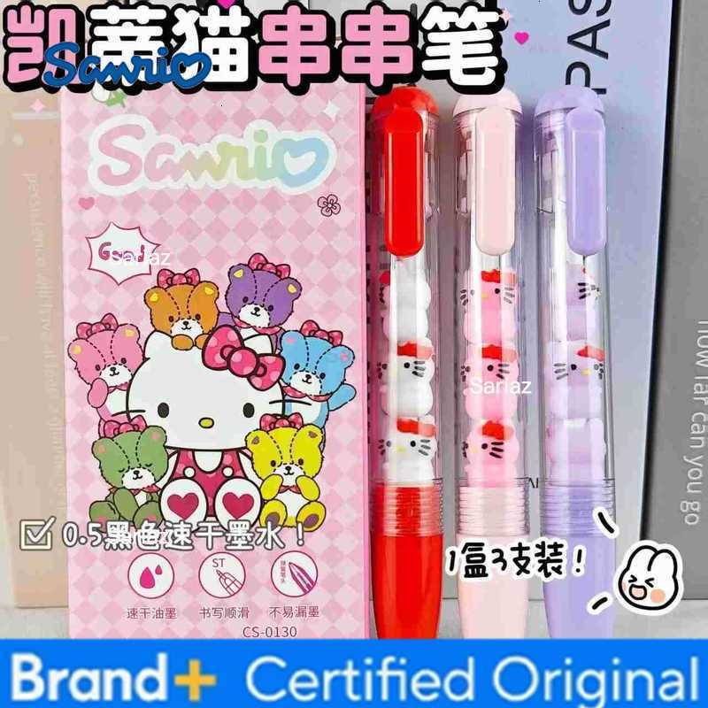 Sanrio 3Pcs Hello Kitty Gel Pen Set 05Mm Black Personality Ins Wind Fun Decompression Pen Students Learn Stationery H25123111