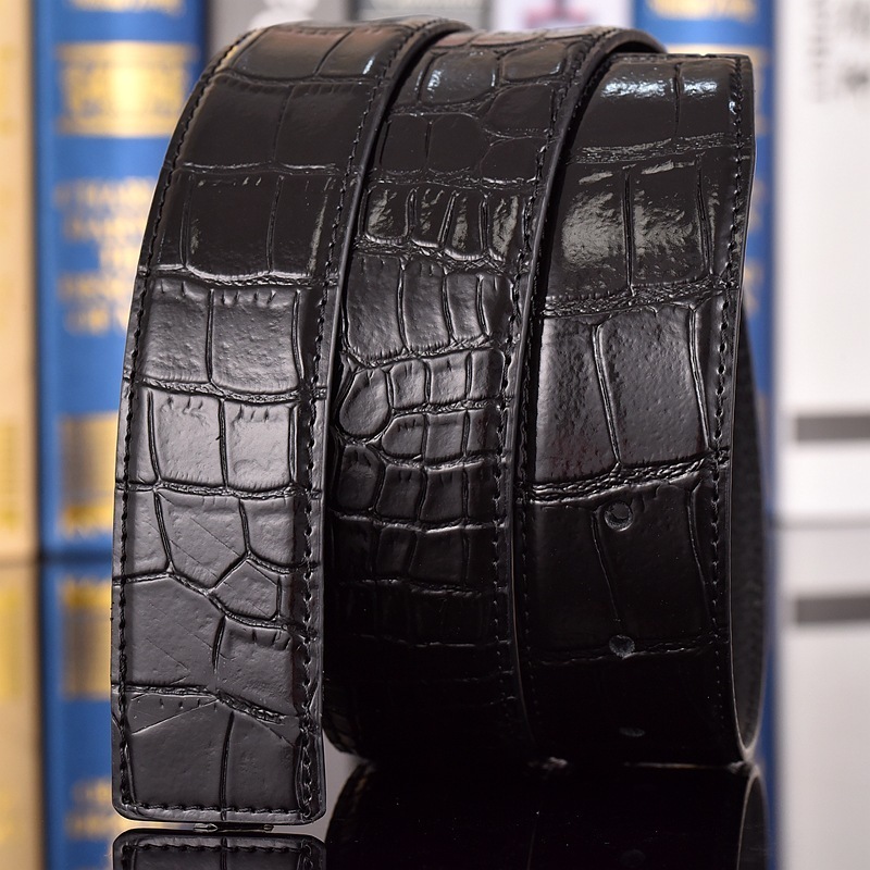 35cm Casual Style Cowskin Genuine Leather Crocodile Belts for Men Automatic Belt without Buckle Mens Red Blue Replacement belt 251110