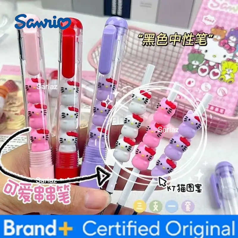 Sanrio 3Pcs Hello Kitty Gel Pen Set 05mm Black Personality Ins Wind Fun Decompression Pen Students Learn Stationery H2512311