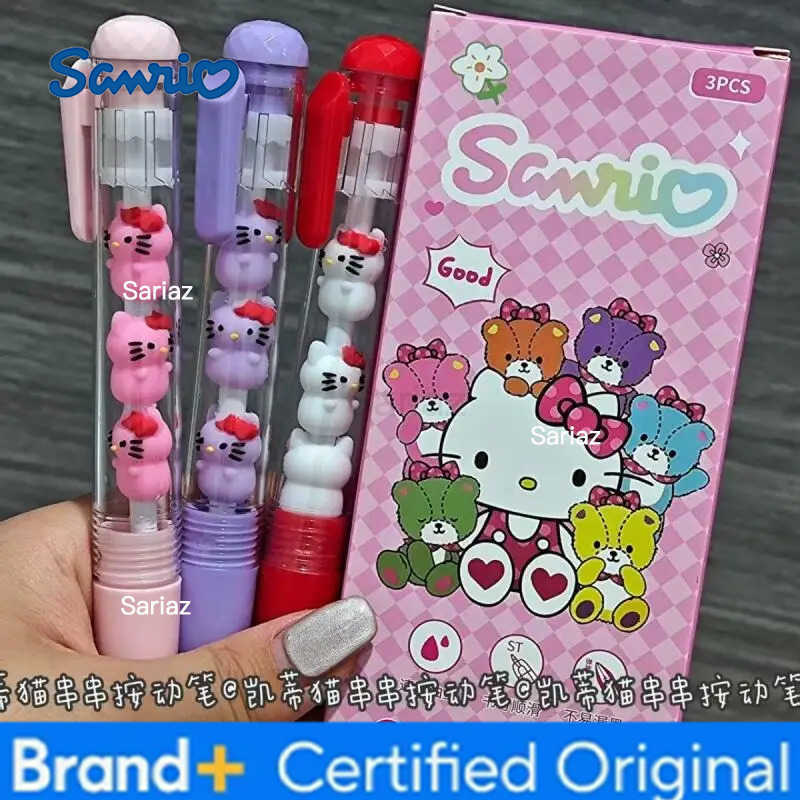 Sanrio 3Pcs Hello Kitty Gel Pen Set 05mm Black Personality Ins Wind Fun Decompression Pen Students Learn Stationery H2512311